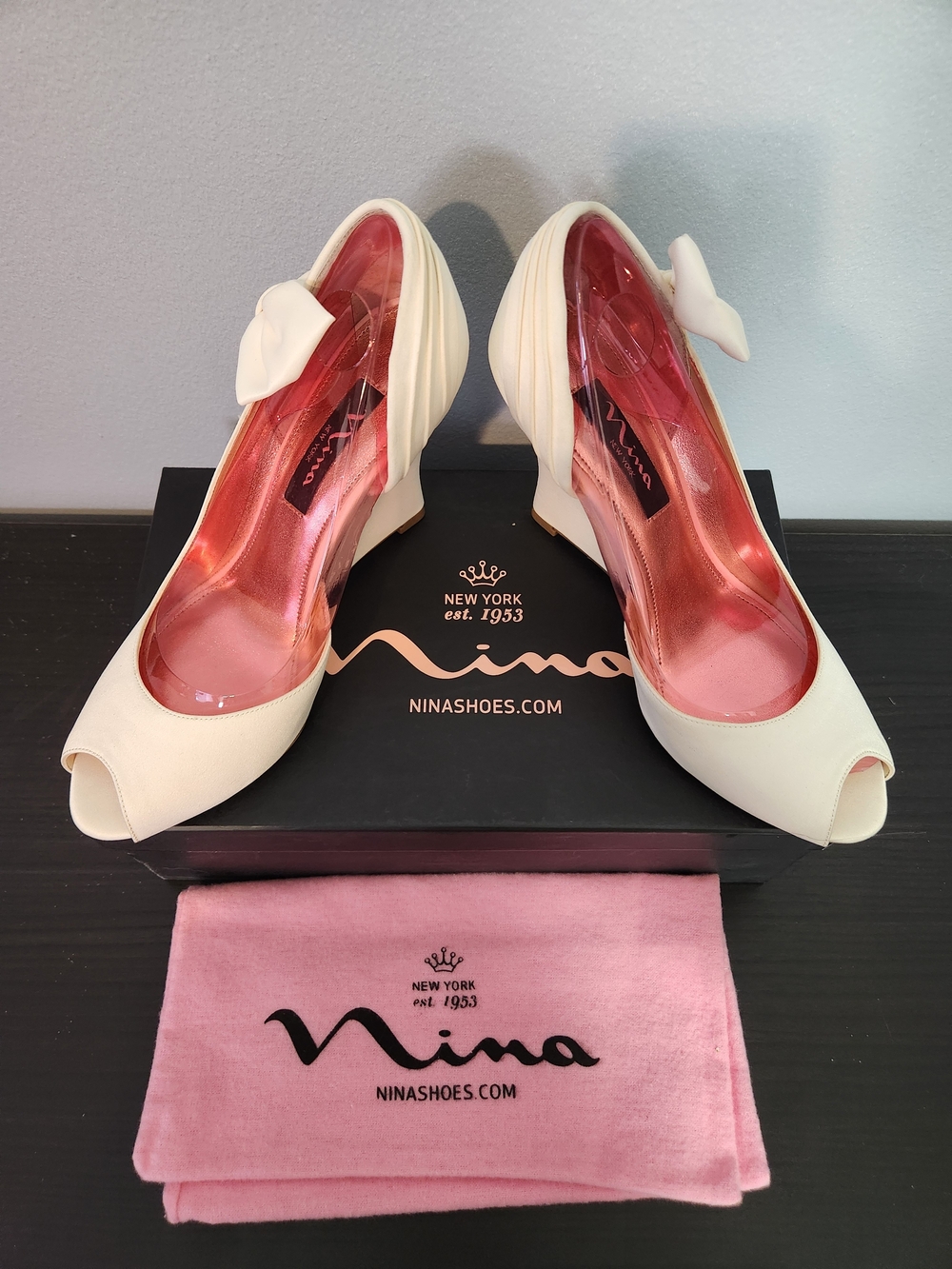 Nina Women’s Cream Peep-Toe Wedge Heels